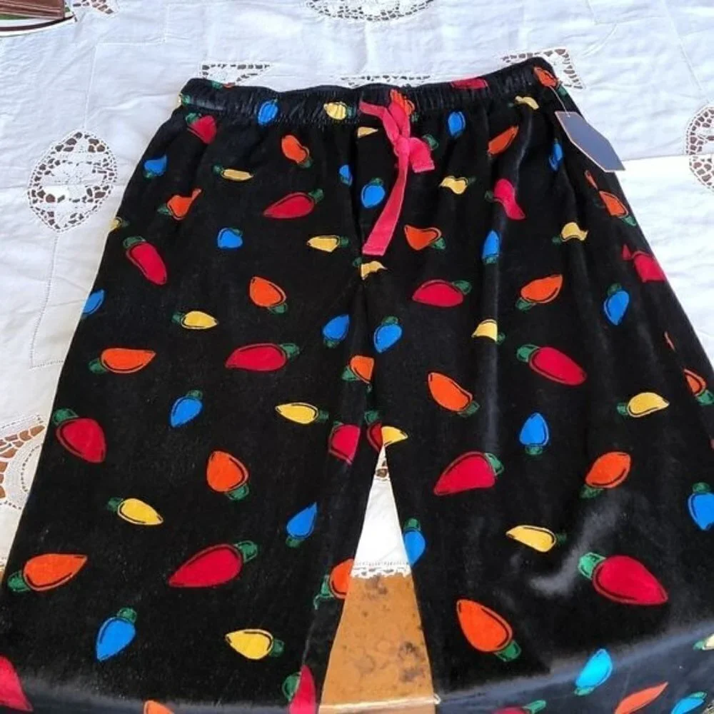 Varsity‎ Holiday Graphic Black Fleece Sz L Sleepwear Pants